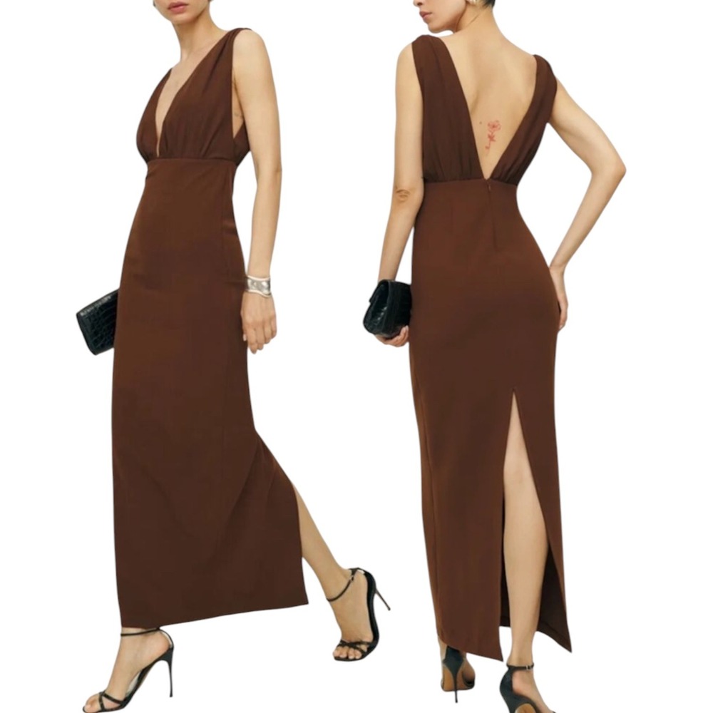 NWT REFORMATION x Laura Harrier Velda Dress in Chocolate. Size 0